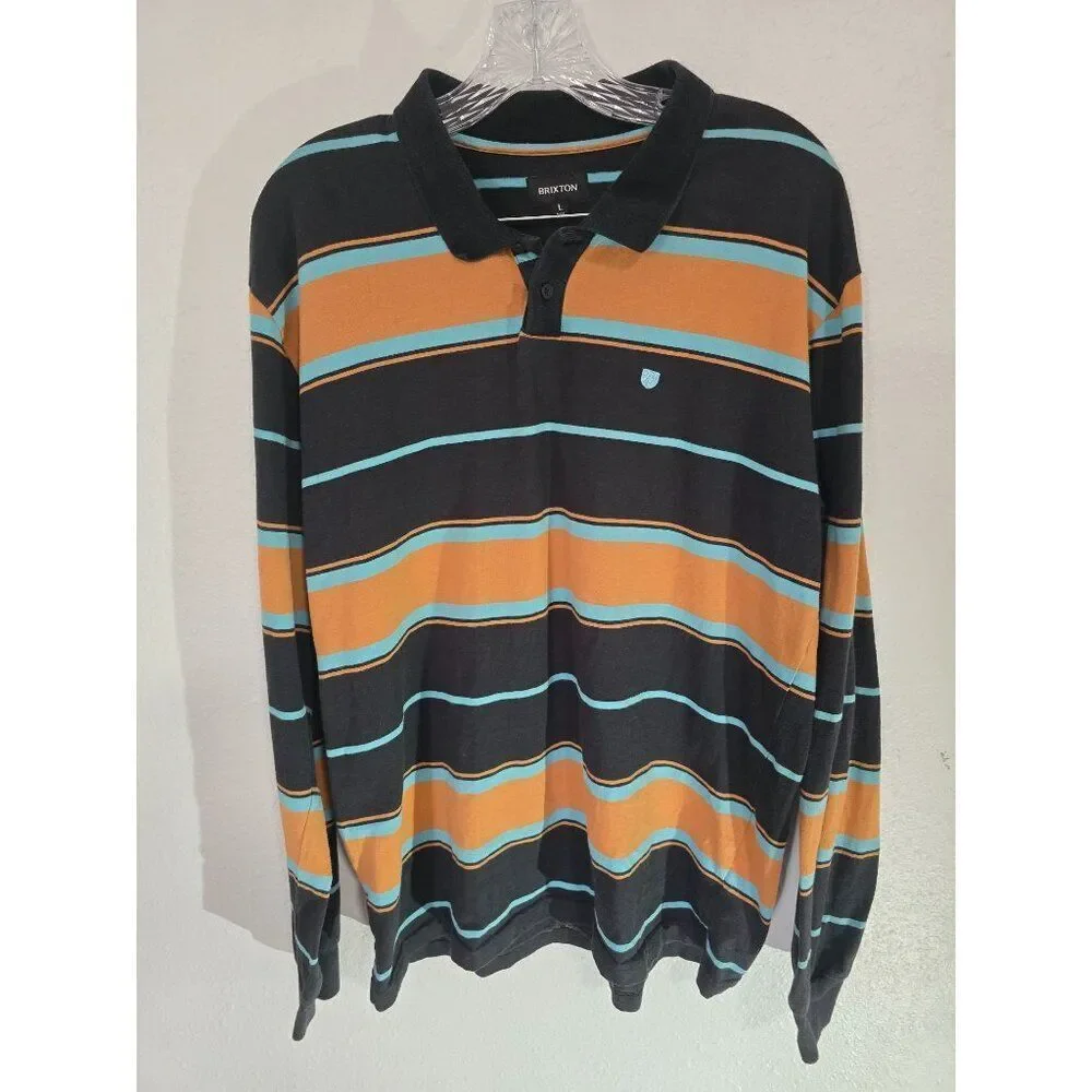 Brixton Rugby Stripe Long Sleeve Polo Shirt Sz Large Men